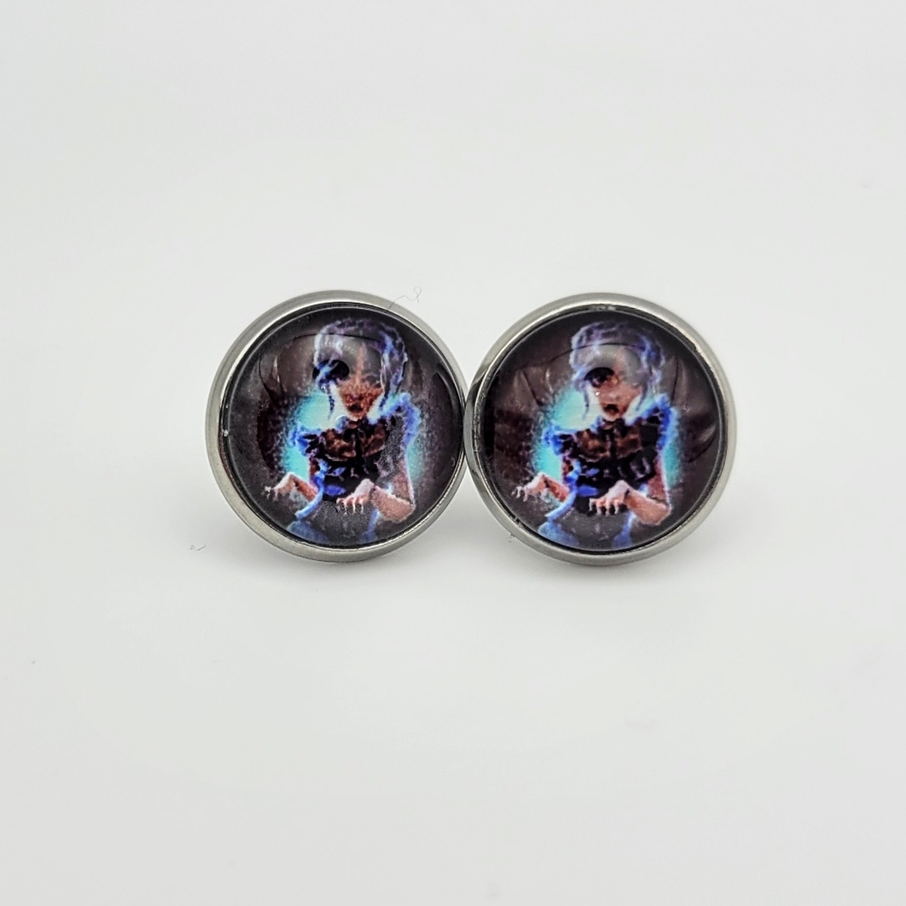 Halloween Goth Girl Wednesday Dance Earrings, Cartoon Fashion Glass Button Stud